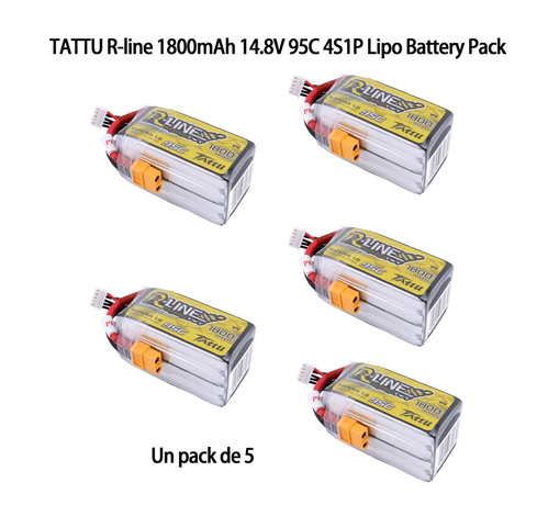 TATTU R-line 1800mAh 14.8V 95C 4S1P Lipo Battery Pack X5